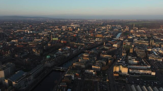 Breathtaking 4K Cinematic Drone footage capturing the magical golden hour sunrise over Dublin, Ireland. As the first light spills across. Smithfield 42