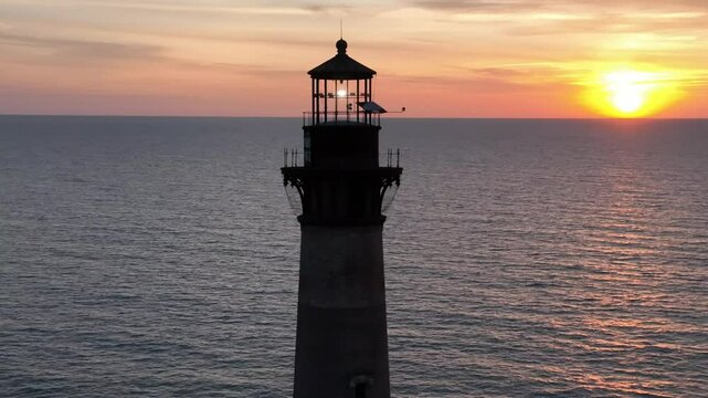 aerial at sunrise of the morris island lighthouse near charleston sc