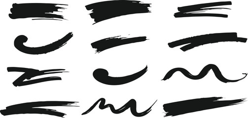 Hand-drawn vector underlines, marker strokes, swoops, and wave doodles for creative highlights and graphic design.

