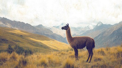 A llama standing proudly in a high mountain meadow