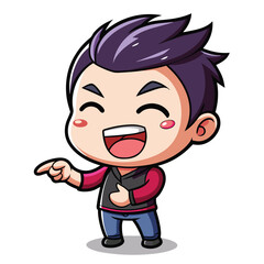 Cheerful cartoon character pointing