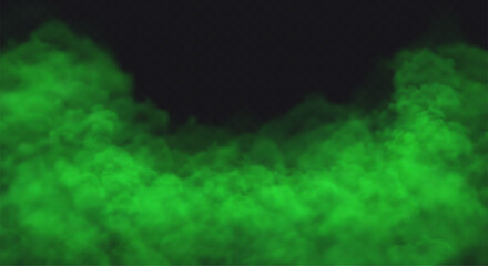 Green Fog effect on transparent dark background. Vector Smoke cloud.