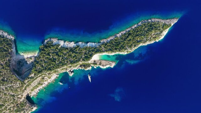 Coastal landscape and crystal waters at Hulla Beach, Ithaca Island