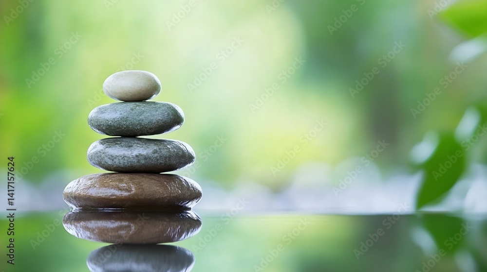 Poster Zen stone stack symbolizing tranquility and balance : Generative AI