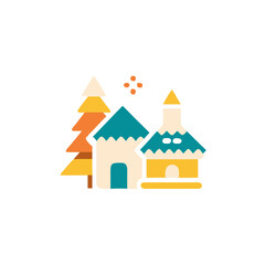 Fototapeta premium Winter Village Illustration with Colorful Houses and Trees 