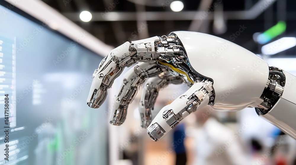 Aufkleber futuristic robotic hand with detailed mechanics interacting with modern technology : generative ai