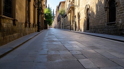 Obraz premium Quiet cobblestone street with historical architecture and bright greenery in a charming town : Generative AI