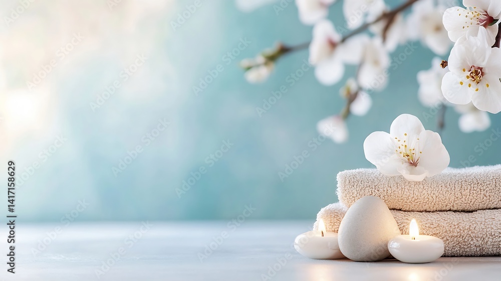 Aufkleber spa session with white flowers candles and soft towels for ultimate relaxation : generative ai
