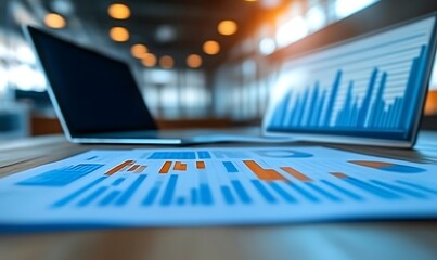 Analyzing Data with Laptop and Tablet Displaying Graphs and Charts