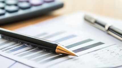 Professional Office Workspace with Calculator and Financial Reports on a Desk : Generative AI