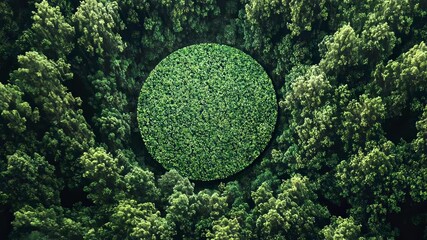 Forest clearing circle aerial view, nature, tranquility, use for environment themes