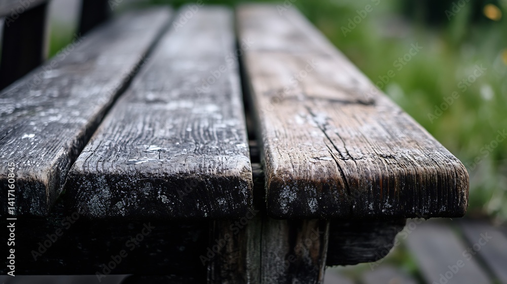 Poster close-up of a rustic wooden bench highlighting textured surface and natural aesthetics : generative 