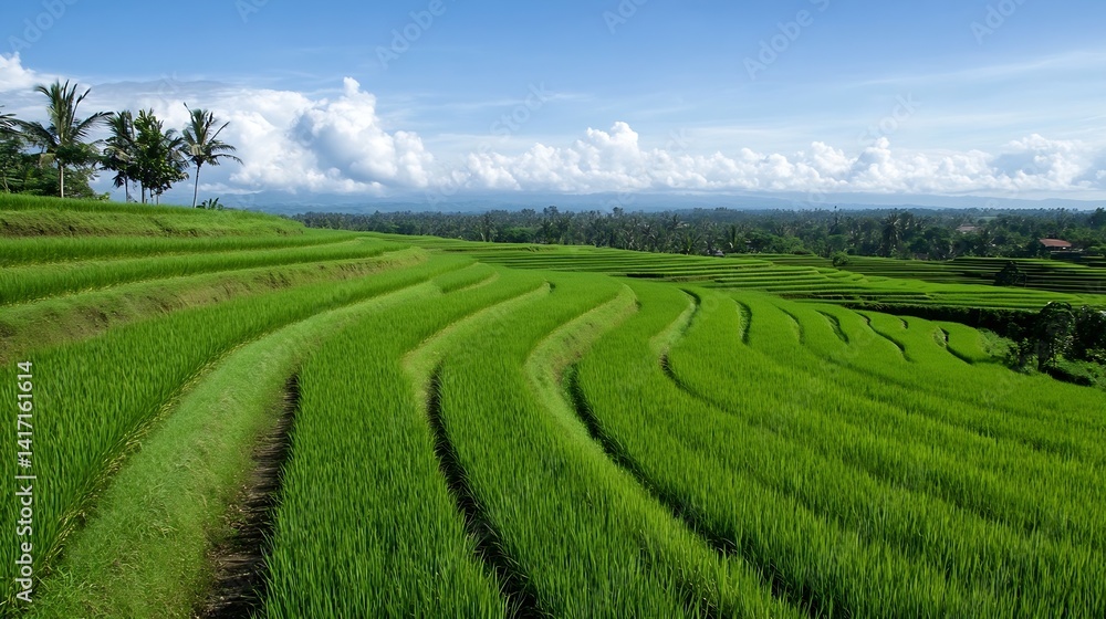 Poster gorgeous terraced rice fields with lush greenery and scenic view : generative ai
