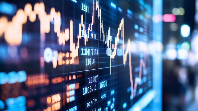 Stock market chart with glowing data points showing market trends and financial analysis : Generative AI - Powered by Adobe