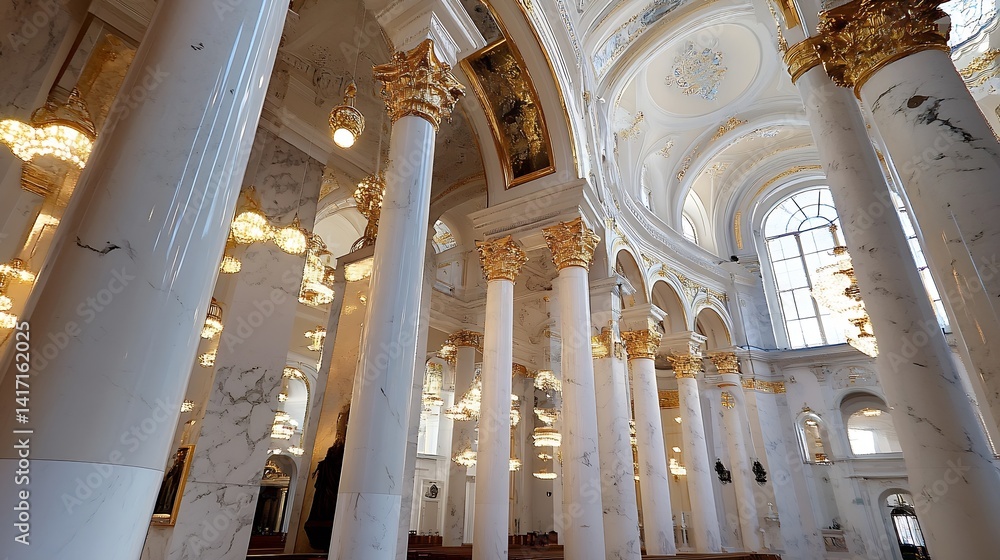 Aufkleber interior architecture of elegant historic building featuring majestic columns and chandeliers : gene