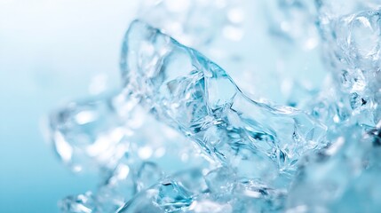 Close up of beautiful clear ice cubes melting on a blue background : Generative AI