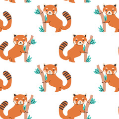 Cute red panda pattern with bamboo for kids room decor.