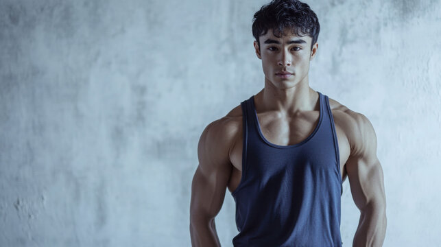 Portrait of a stylish young male athlete, black hair