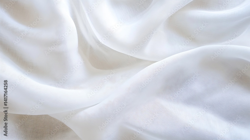 Poster Smooth and Flowing White Fabric Draped Softly on a Surface in Natural Light : Generative AI