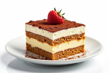Classic tiramisu dessert, layers visible, isolated , isolated on white, confectionery