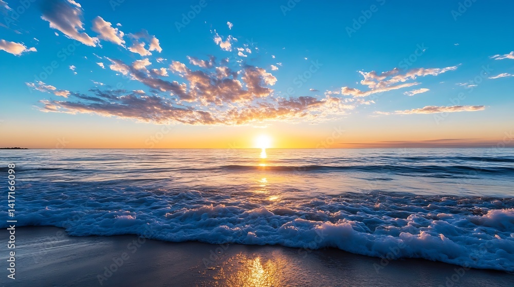 Poster stunning beach sunset with colorful clouds illuminating the tranquil ocean waves : generative ai
