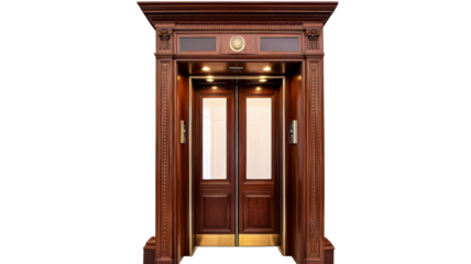 Elegant elevator with open doors on transparent background