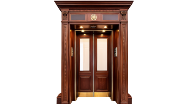 Elegant elevator with open doors on transparent background
