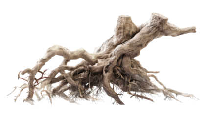 Large driftwood root system isolated on transparent background