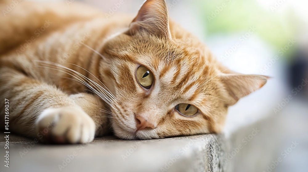 Poster Cute Ginger Cat Relaxing Comfortably on a Surface with a Calm and Content Expression : Generative AI