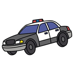 Isolated Cartoon Police Vehicle with Siren on Transparent Background Drawing Style