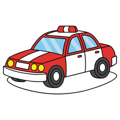 Cartoon Police Car with Red and White Design on White Background