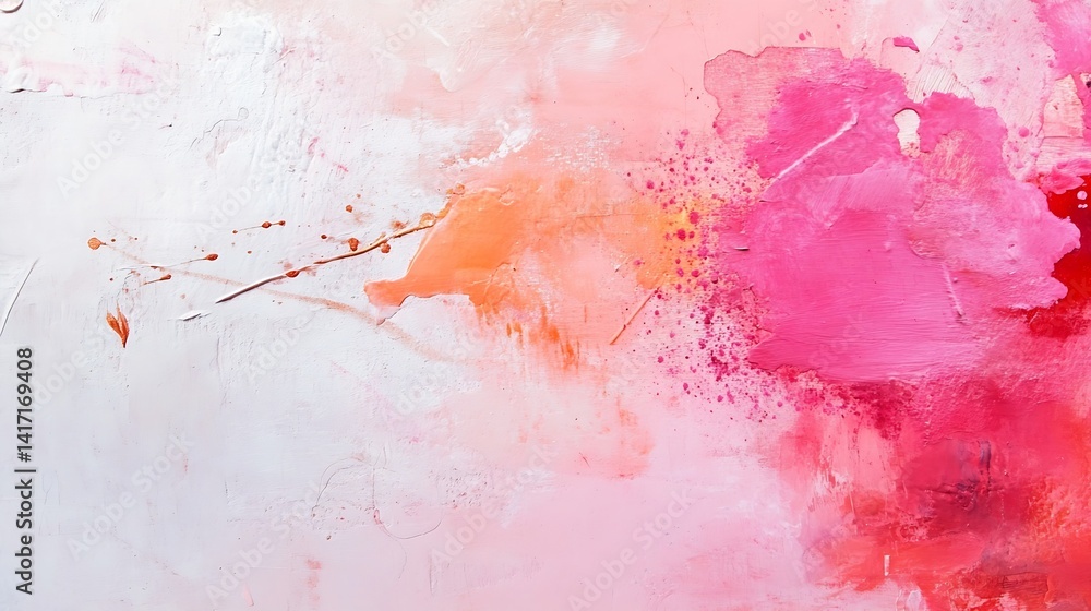 Aufkleber colorful abstract art with vibrant splashes of pink and orange paint on canvas : generative ai