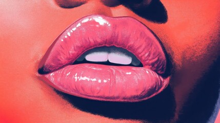 Close up of plump lips with pink lip gloss applied illustration