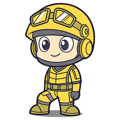 Cartoon Pilot Character Isolated Smiling Wearing Yellow Uniform and Helmet with Goggles