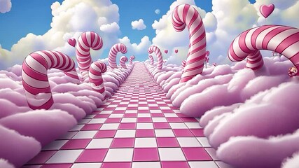 Candy Cane Path Through Fluffy Clouds - Powered by Adobe
