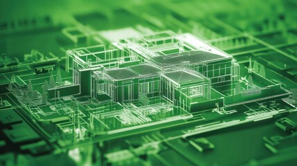 Obraz premium Circuit Board Housing Model, Green, Detailed