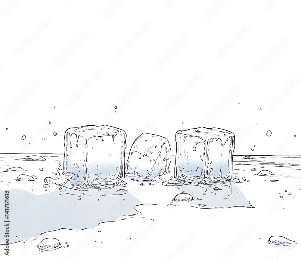 Poster abstract image depicting three cylindrical vessels partially submerged in a liquid, rendered in shad