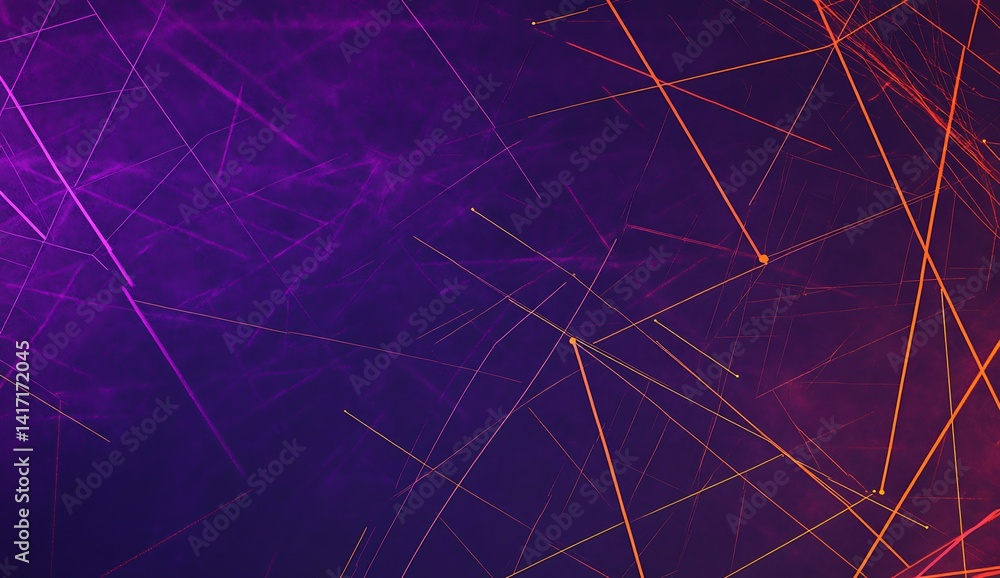 Poster abstract background with purple and orange hues, featuring dynamic lines and pixelated elements. the