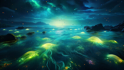 Fototapeta premium 003-063-121-An ocean infected by a glowing algae bloom. 34100