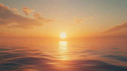 Serene ocean sunset with golden sky and cloudscape