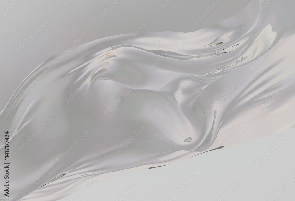 Poster Elegant 3D illustration of a flowing, silky, translucent fabric on a light background. The soft, smooth texture and gentle curves create a modern, minimalist, and serene visual effect.
