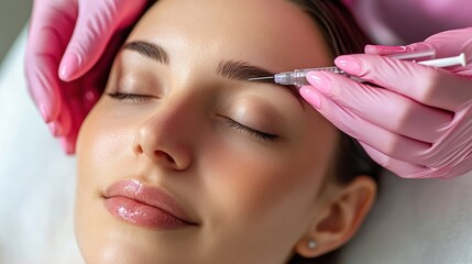 Close-up of woman receiving eyebrow injection.