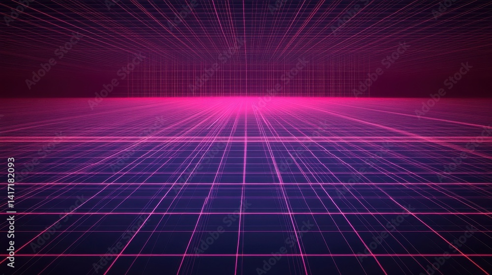 Poster geometric wireframe grid with dynamic gradients and intersecting lines, evoking a futuristic and abs