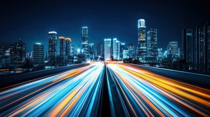 Fototapeta premium Night City Lights: Urban Highway at Night