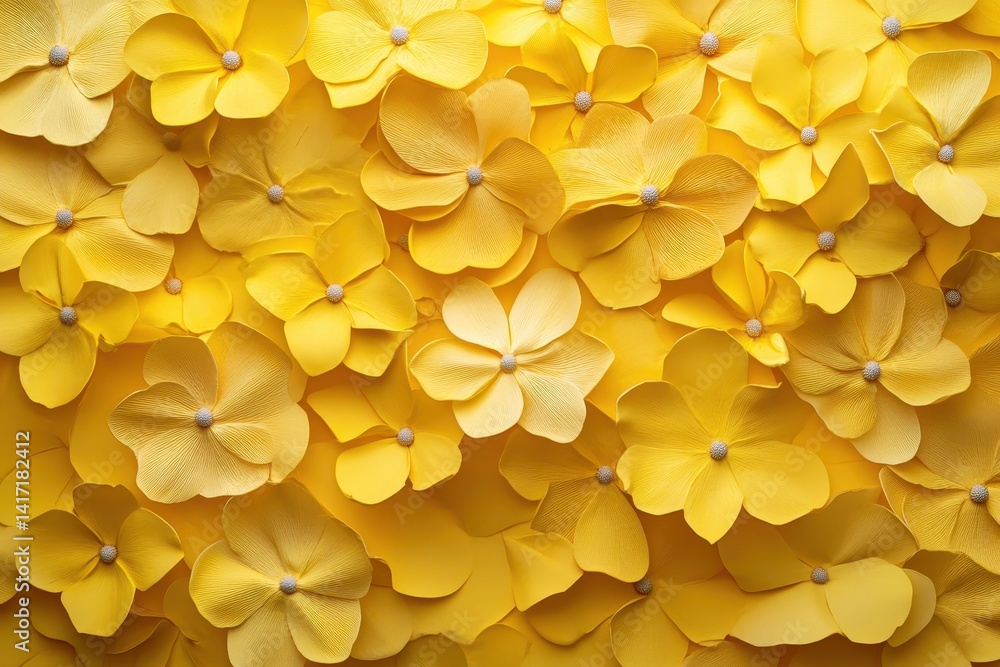 Poster yellow flowers with simple design are densely packed together. use this cheerful image as background