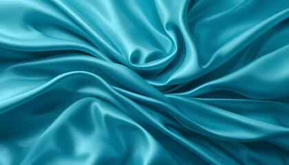 Obraz premium Luxurious Teal Blue Satin Fabric Texture Smooth, Elegant Drape