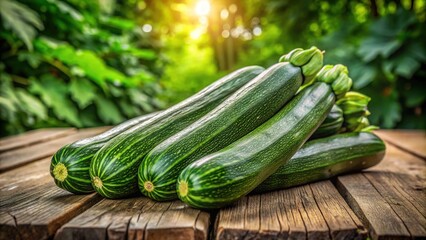 Fresh Organic Zucchini on Wooden Table - Healthy Eating
