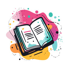 Open book illustration with colorful abstract background for educational concept