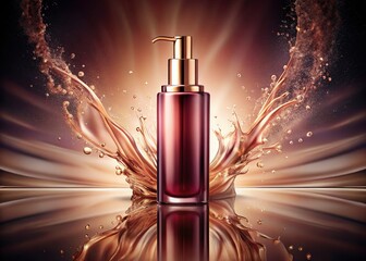 Naklejka premium Luxurious Lotion Bottle Splash, Burgundy Rose Gold