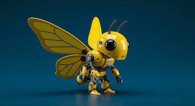 Yellow bee robot insect digital art ai generated cute robotic bee insect illustration render design artwork